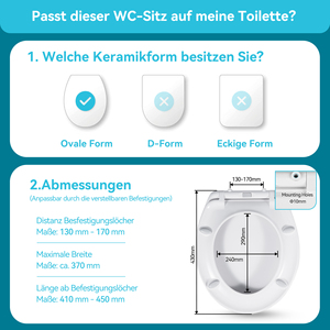 Siège de toilette ovale en urée Duroplast à fermeture douce, charnière à dégagement rapide, trous de fixation réglables, couvercle de toilette amovible pour WC domestique - Product Image 5