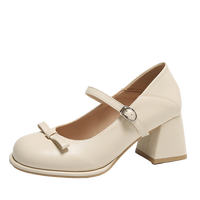Versatile New Fashion Confortable Women Shoes Retro Design Sense Leather Female Chunky Heels