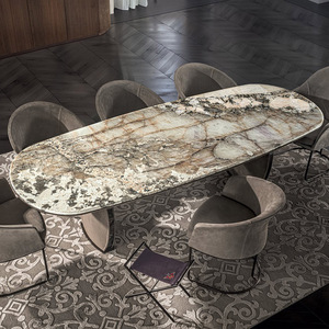 2024 Ý Phong Cách Lớn Hình Bầu Dục Bàn Ăn Và Ghế Bằng Đá Cẩm Thạch Vòng Đặt Bữa Ăn Tối Sang Trọng Gỗ Ăn Đồ Nội Thất Phòng Cho 6 8 Chỗ Ngồi - Product Image 3