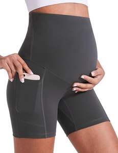 Pantaloncini da Yoga premaman da donna Enerful sopra la pancia comodi da allenamento per motociclisti e attività di gravidanza da palestra pantaloni corti con tasche 8 "/5" - Product Image 5