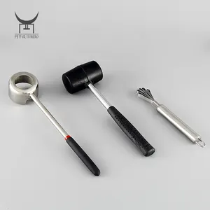 Wholesale coconut opener tool with rubber hammer coconut opener set mallet stainless steel coconut meat scraper