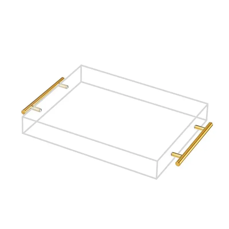 Plateau transparent en acrylique à poignée dorée, plateau acrylique personnalisé de haute qualité à prix d'usine