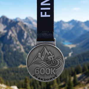 เหรียญจักรยานเสือภูเขา กีฬา โลหะผสมสังกะสี ชุบเงินโบราณ โลโก้แบบนูน เหรียญปั่นจักรยานสั่งทำพิเศษสำหรับการแข่งขันกลางแจ้ง - Product Image 1