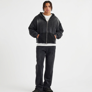 Conjunto de Sudadera con Capucha y Pantalones Deportivos para Hombre, Estilo Acid Wash, Cierre de Cremallera, Corte Holgado, Ropa Deportiva Urbana, Felpa Francesa - Product Image 1
