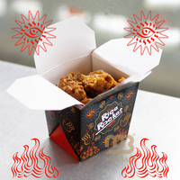 Emballage alimentaire jetable personnalisé, seau, restaurant à emporter, collation, pâtes, ramen, wok chinois, nouilles frites, boîte en papier avec poignée