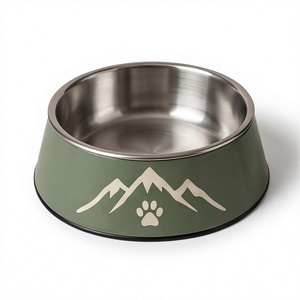 Gamelle pour chien en acier inoxydable émaillé vert olive OEM avec base antidérapante Mountain Paw pour l'alimentation et l'eau des animaux domestiques - Product Image 1