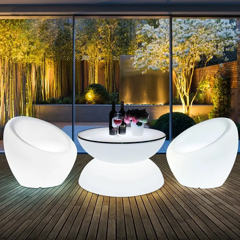 LED bar dining table Decorative hourglass shaped patio table portable courtyard outside coffee tables feature with waterproof