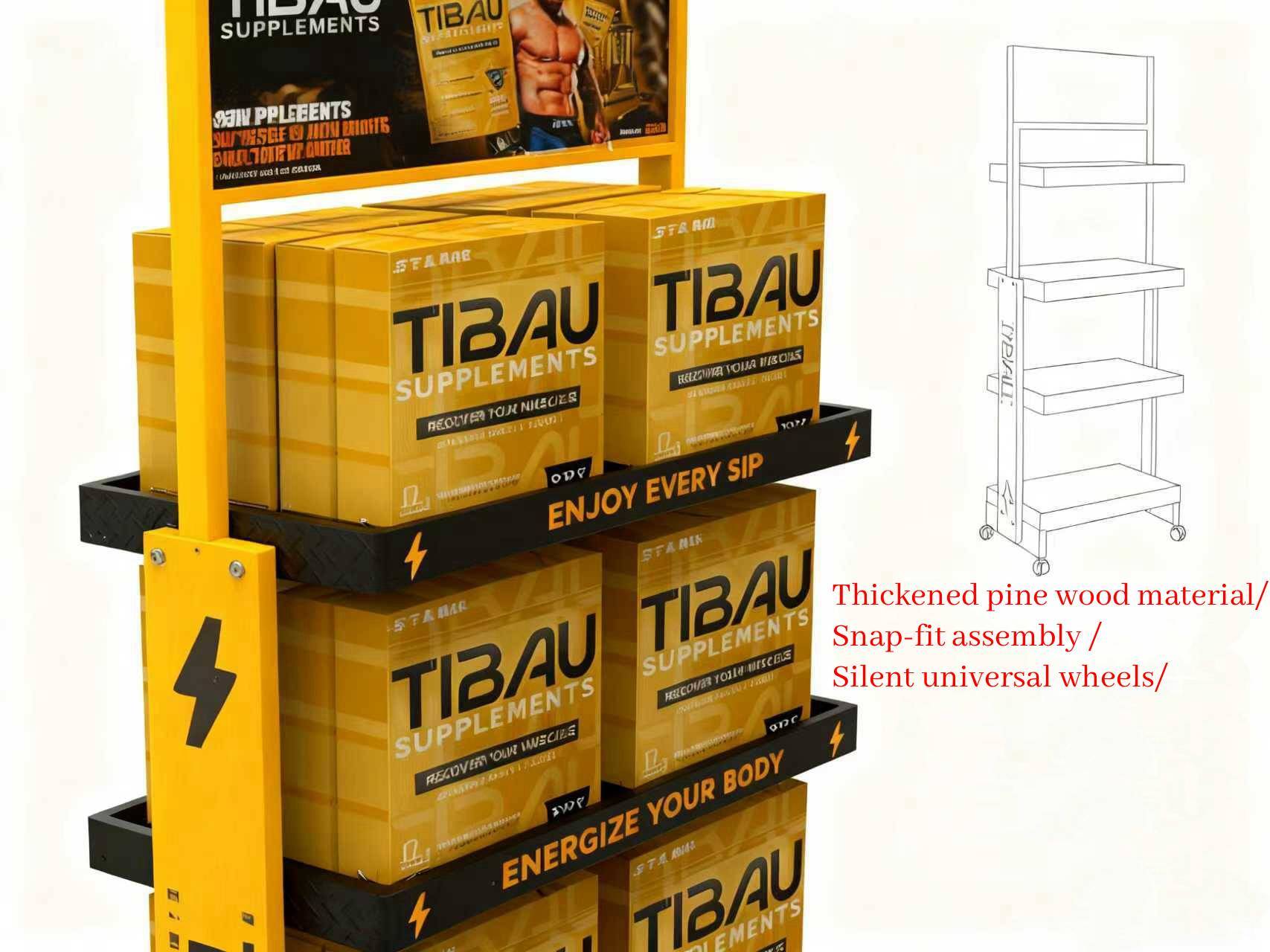Custom Multi – Tier Wooden Supplements Display Rack for Gym & Fitness Retail Stores — view 5