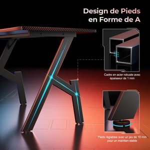 Table de jeu ergonomique avec éclairage LED et <span class=keywords><strong>plateau</strong></span> en fibre de carbone pour le gaming - Échantillon gratuit - Product Image 3