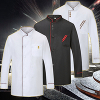 Vêtements de travail de chef unisexe à manches longues, tissés en 100% polyester, uniforme de cuisine, de restauration, d'hôtel, de cantine