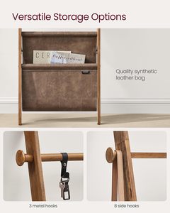 Étagère à couvertures en bois à 5 niveaux pour salon, support décoratif de style ferme avec sac en cuir synthétique - Product Image 6