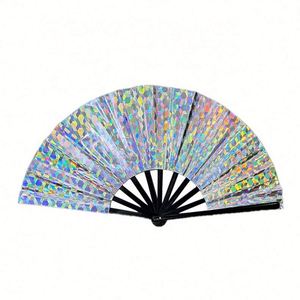 Custom Holographic Printed Logo13 Inch Large Hand Fan Fabric Folding Fan for Promotional <b>Gift</b> - Product Image 3