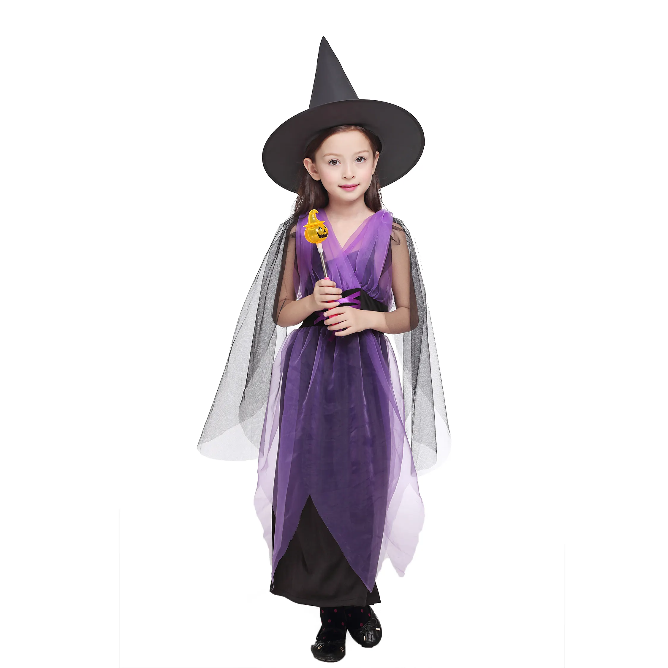 Halloween costume cosplay cute purple witch child little witch girl party dress with hat