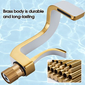 Grifo Mezclador de Baño Monomando de Latón de Estilo Contemporáneo Tieba, Montado en Cubierta, con <span class=keywords><strong>Cascada</strong></span>, <span class=keywords><strong>Agua</strong></span> Fría/Caliente, Núcleo de Válvula de Cerámica - Product Image 3