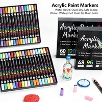 Lot de 12 marqueurs de peinture acrylique à double pointe souple, imperméables et résistants à la décoloration, 24 couleurs, pour l'art et l'artisanat DIY