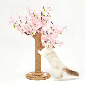 Fornitori su misura di lusso moderno rattan rosa fiori di ciliegio floreale gatto albero torre giocattoli gatto arrampicata condominio albero per la Germania