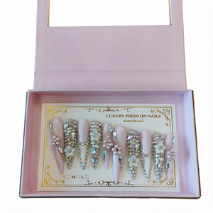 Faux ongles longs à talon aiguille faits à la main, motif floral délicat, strass scintillants, réutilisables, vente en gros - Product Image 2