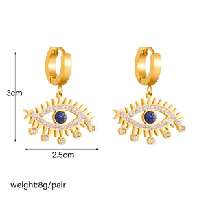 Eye Shape Gold Plated Drop Earrings With Blue Stone And Crystal Inlay For Fashion Jewelry - Product Image 4
