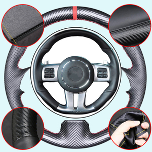 Protector de <span class=keywords><strong>volante</strong></span> de coche de cuero de fibra de carbono para Dodge Challenger SRT cargador <span class=keywords><strong>Jeep</strong></span> Grand Cherokee 2011 2012 2013 -2015 - Product Image 1