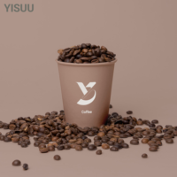 Tasse de papier de café jetable biodégradable à paroi unique écologique personnalisable pratique en matériau kraft eau minérale dorée