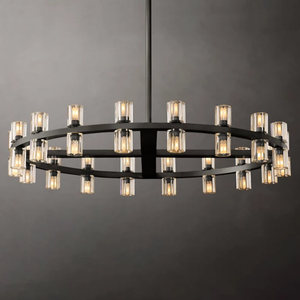 36" Retro Black Wheel Chandelier Living Room Bedroom Industrial Round Brass Led Chandelier - Product Image 2