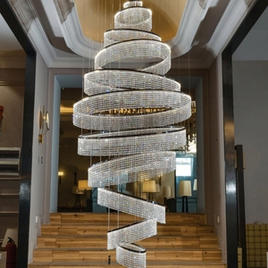 <span class=keywords><strong>Lustre</strong></span> sur mesure moderne pour escalier, plafond haut, villa de luxe, grand <span class=keywords><strong>lustre</strong></span> LED en cristal personnalisé - Product Image 6