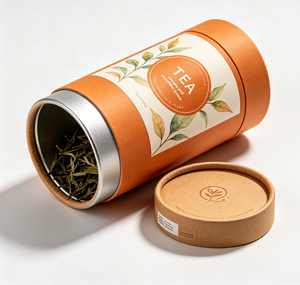 Tube en papier kraft et aluminium de qualité alimentaire personnalisé pour l'emballage du thé, avec couvercle en métal, boîte cadeau, couvercle métallique, cylindre en papier - Product Image 2