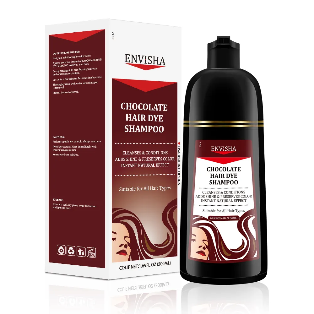 Venta al por mayor vegano orgánico mantenimiento rápido champú para teñir el cabello chocolate mejora el brillo tinte para el cabello champú de protección de color