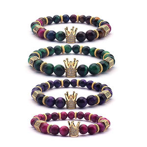 Bracelet en perles de pierre volcanique naturelle colorée Bracelet à trois couches réglable en jade diffuseur de pierres précieuses de lave Hamsa Bracelet à <span class=keywords><strong>main</strong></span> - Product Image 5