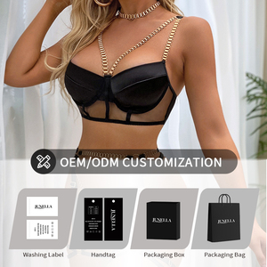 Set Lingerie Wanita Seksi Mewah Rantai Mesh Bernapas Erotis Warna Solid Nyaman <span class=keywords><strong>3</strong></span> Potong Dengan Garter - Product Image 6