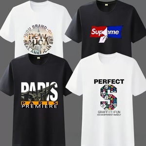 Camiseta de Verano para Hombre, 1 <span class=keywords><strong>Yuan</strong></span>, con Estampado Vintage, de Algodón Perlado, Cuello Redondo, Tejido de Punto, Manga Corta, Ajuste Holgado, Absorbe la Humedad, Tejido de 180g - Product Image 4