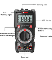 Multimeter Digital Pro Portabel Manual Rentang 20kHz True RMS 2000 Counts 600V AC/DC 10A Maks Uji Dioda Penggunaan Industri Rumah Tangga