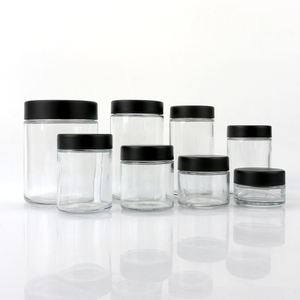 Botella de Vidrio Transparente de Boca Ancha de 1OZ, 2OZ, 3OZ, 4OZ, 5OZ, 6OZ, 10OZ, 18OZ, Botella para Suero, Botella para Crema Facial Cosmética con Tapa Negra de Rosca - Product Image 1