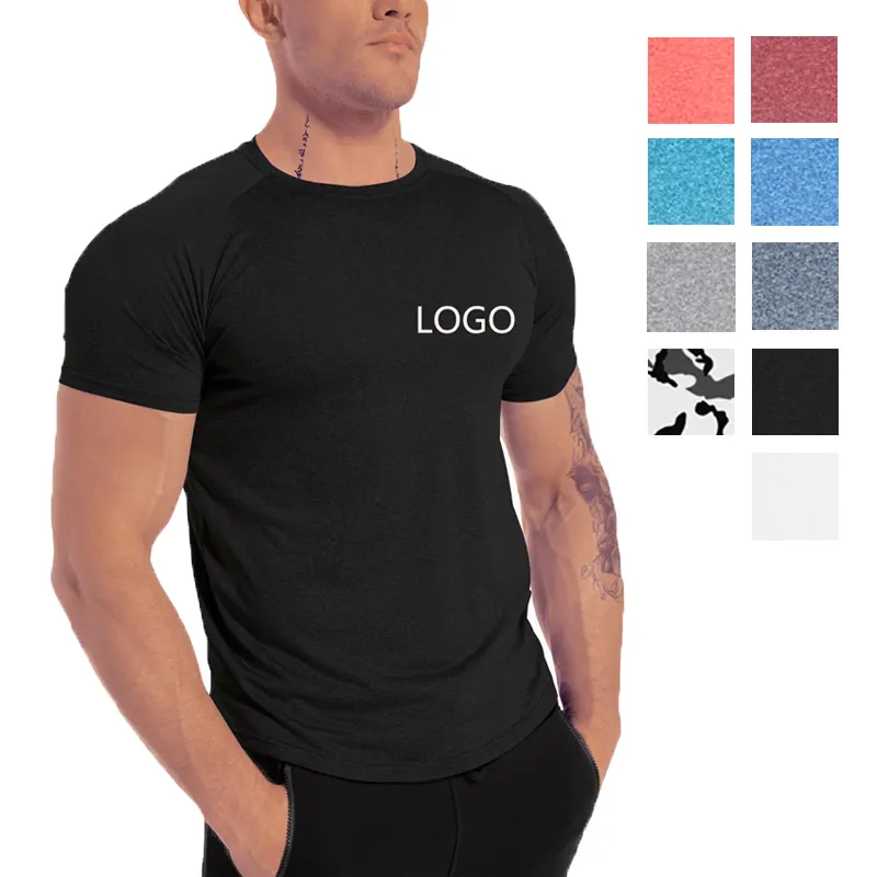 2024 Schlussverkauf Fitness atmungsaktiv schlicht individueller Druck solide Farbe O-Ausschnitt schlichtes T-Shirt