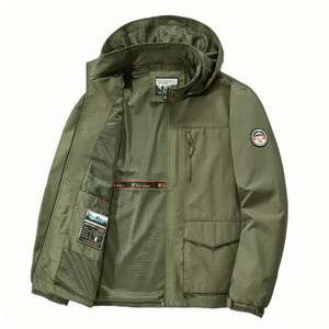 批发定制男式夹克高品质尼龙缎面风衣带兜帽休闲风格纯色 - Product Image 3