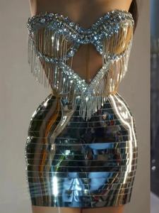 Traje de Actuación Acrobática con Falda de Tubo y Espalda Descubierta con Diseño de Espina de Pescado Dorada y Alas Grandes para Mujer, Vestido para Actuación de Canto en Grupo - Product Image 3