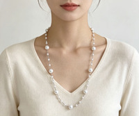 Collier en argent 925 avec perles d'eau douce Akoya et Edison de 4,5-5 mm et 9-13 mm, style Starlight