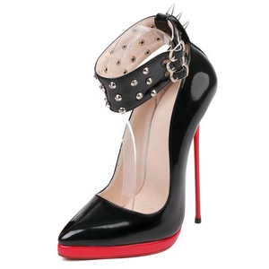 Metal Rivets 16cm Extreme High Heels Women Ankle Belt Slim Heel <b>Shoes</b> Pole Dancer Stiletto Dress Sandals - Product Image 6