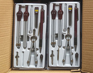 Surwin School 9pcs Metal Geometry Box Set with Compass and Math Instruments Silver and Brown Complete Set for <b>Kids</b> - Product Image 2