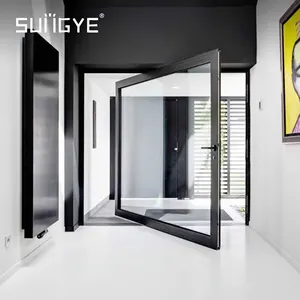 Smart Electric Rotating Spring Exterior Door Front Entry Pivot Door Double Glazed Aluminium Pivot Door