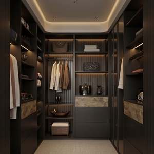 Modern Wooden <b>Wardrobes</b> with <b>Drawer</b> and Panel Design for Bedroom Living Room Apartment Hotel Use - Product Image 1