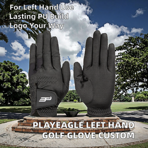 Gants de golf PLAYEAGLE pour hommes, main gauche, en PU, fabrication OEM, logo personnalisé, tissu nano, noir - Product Image 4
