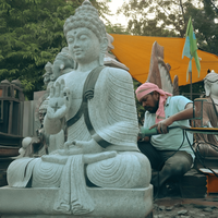 Statue de Bouddha surdimensionnée en granit, finition antique, résistante aux intempéries, sculpture de méditation au design traditionnel, marque Fengtuo pour le Zen