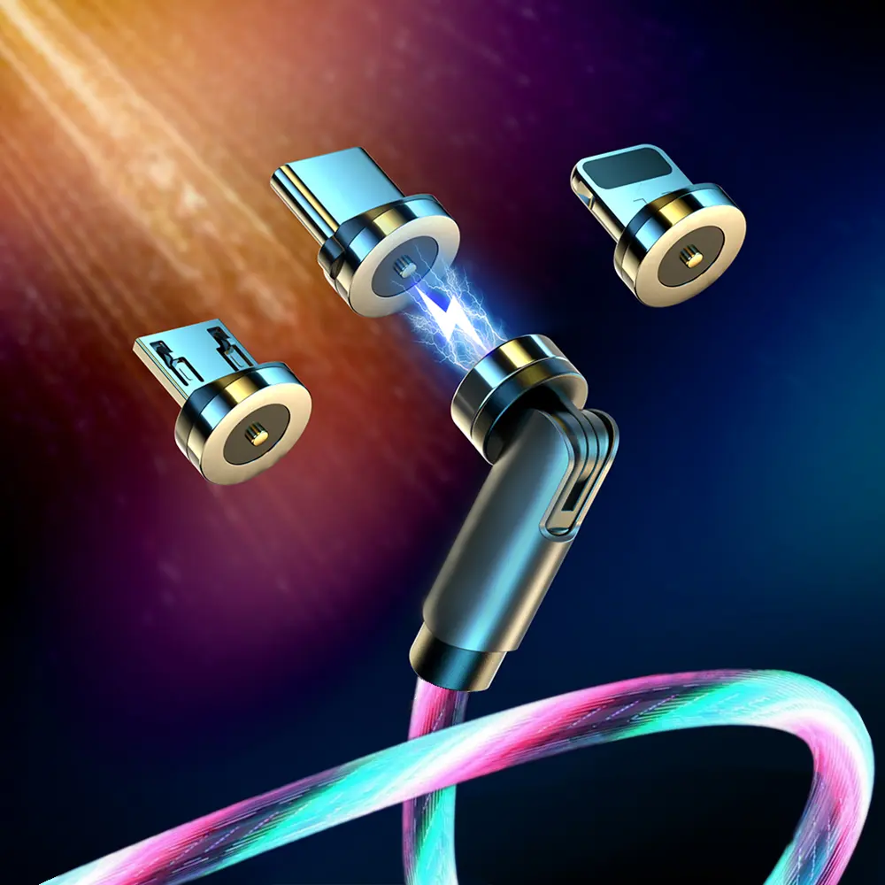 Lm3B卸売高品質540度3in1 LED磁気USB充電ケーブル中国工場3in1 LED磁気充電ケーブル