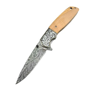 Couteau de poche EDC portable haute dureté, acier 440C, manche en bois pliable, camping et chasse, motif imprimé en 3D - Product Image 1