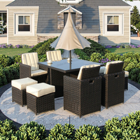 Modernes Luxus-Outdoor-Sofa-Set aus PE-Rattan mit Holz-Metall-Tisch für Hotel, Innenhof und Poolbereich