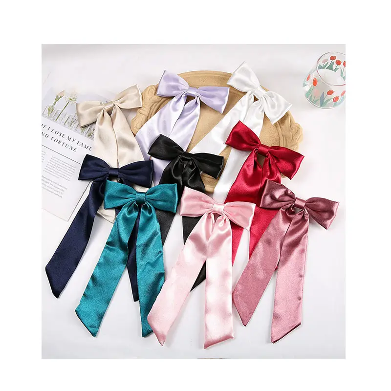 Japanese Korean Style Long Tail Hair Ribbon Fabric Bow Hair Clips For Women Girls