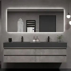 Tocador de baño de PVC, juego de lavabo moderno con lavabo de espejo inteligente, dos lavabos dobles de 72 pulgadas, baño vaniti