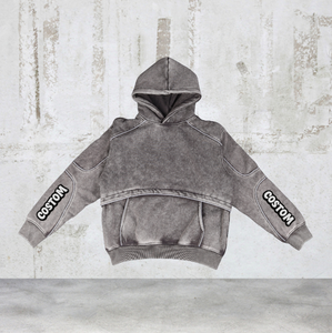 Sudadera extragrande vintage de invierno personalizada, gruesa, desgastada, con cremallera corta, parche bordado, unisex, con efecto ácido - Product Image 4