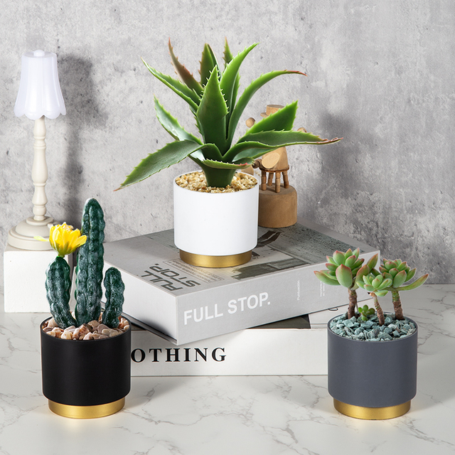 YICAI Round Succulent Flower Pot, Small Mini Flower Pot, White Artificial Vase, Black Straight Bucket, Step Flower Pot Container